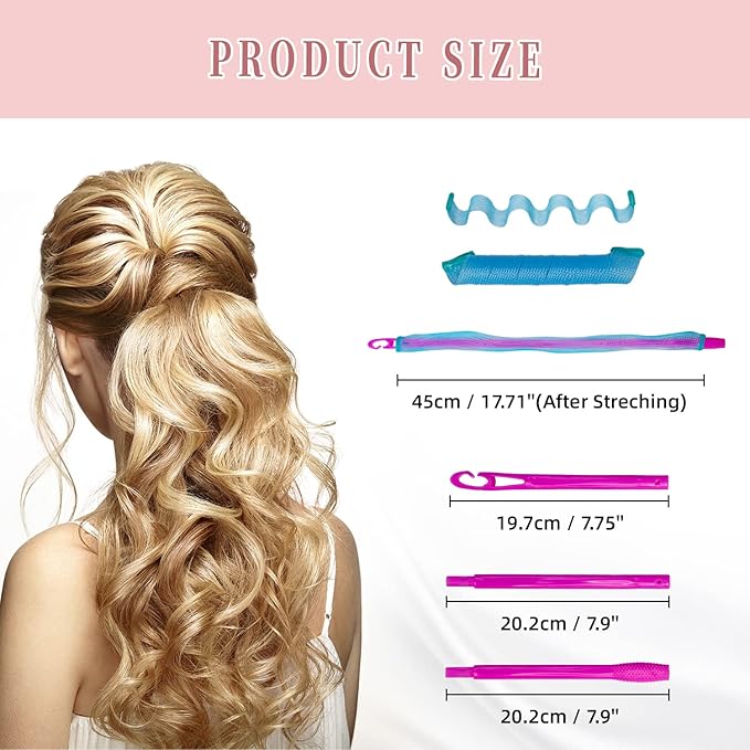30pcs Wave Curlers Rollers Kit with Styling Hooks, Heatless Spiral Curls for Medium and Long Hair 17.8(45 cm)-Velvo Beauty