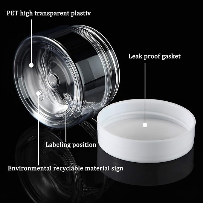 SATINIOR 24 Pieces Empty Clear Plastic Jars with Lids Round Storage Containers Wide-Mouth for Beauty Product Cosmetic Cream Lotion Liquid Butter Craft and Food (White Lid, 1 oz)-Velvo Beauty