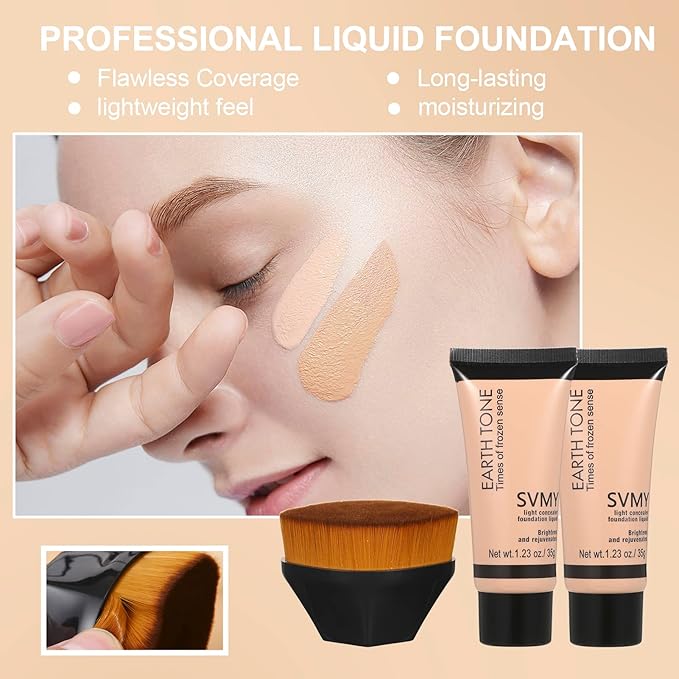 Foundation Liquid Full Coverage Matte Oil Control Concealer with Face Primer & Makeup Brush & Makeup Sponges-Velvo Beauty