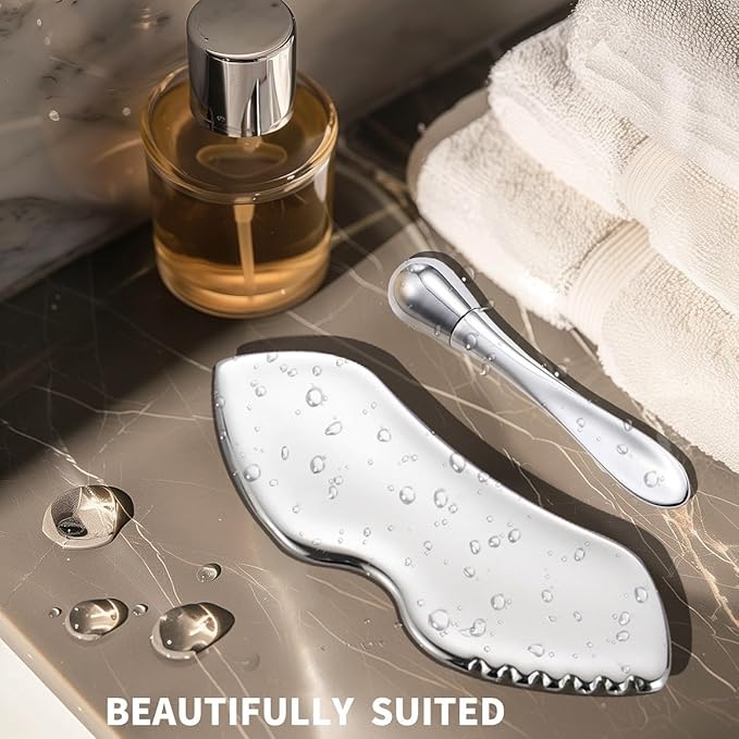 Stainless Steel GuaSha Tool & Eye Cream Applicator Facial Tools, Metal Detail Guasha for Face Neck, Eye Massager Tool, Lymphatic Drainage Face Massage Tool, Skin Care Gift-Velvo Beauty