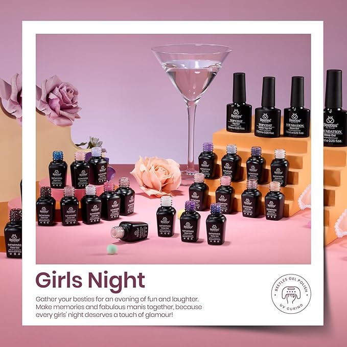 Beetles Gel Nail Polish Kit, 23Pcs Nude Pink Gel Polish White Gray Baby Blue Glitters Nail Polish Set with Glossy Matte Top Coat and Base Coat Fall Winter U V Soak Off Manicure Gift For Women-Velvo Beauty