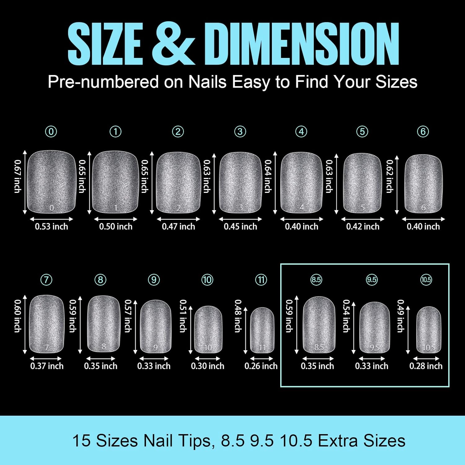 TOMICCA Extra Short Square Nail Tips, 15 Sizes Soft Double-sided Matte Fake Nails for Extensions, 450Pcs Acrylic Pre Shaped Gel Nail Tips for Home DIY Art Women Girls-Velvo Beauty