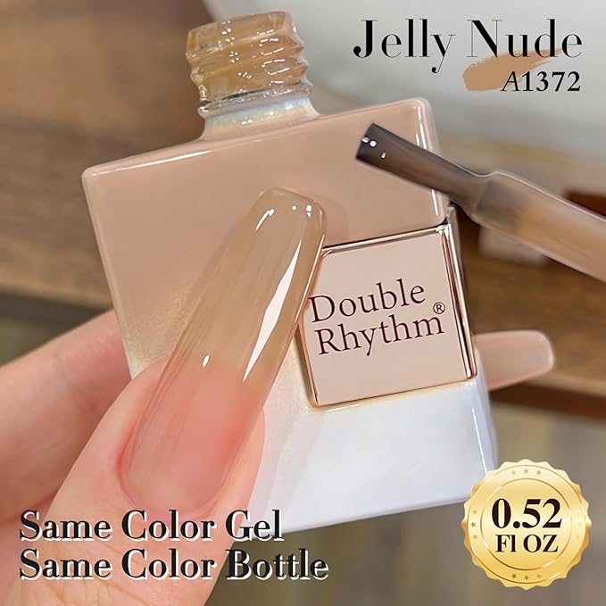 Double Rhythm 0.50 OZ Translucent Gel Polish Same Color Same Bottle Sheer Pastel Neutral Natural Milky 15 ML Jelly UV Nail Art DIY at Home (Pale Nude-A1372)-Velvo Beauty