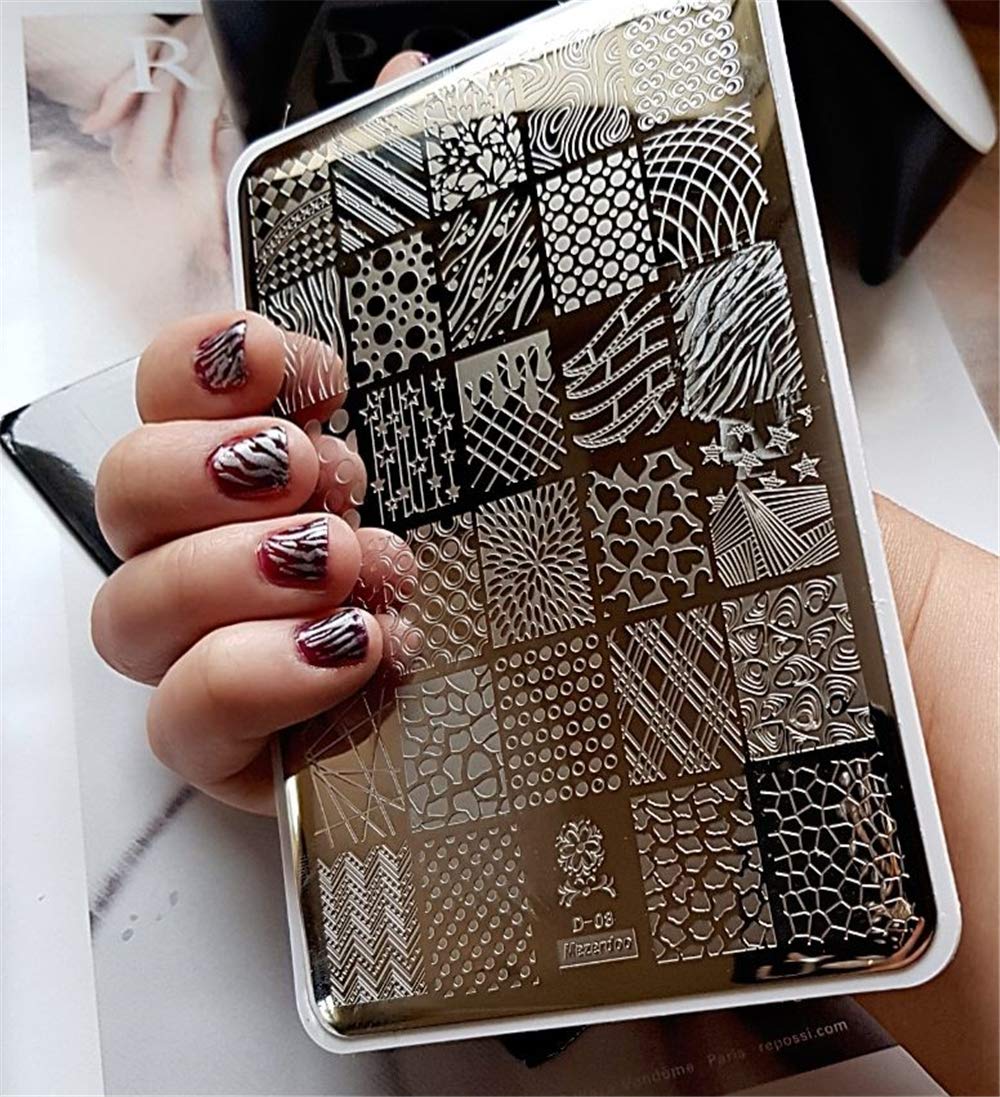 2pcs 9.5x14.5cm Nail Stamping Plates Geometry Skull Series Nail Art Stamp Templates Stencils Design Polish Manicure Stripe Dot Love Image Painting Nail Plate-Velvo Beauty