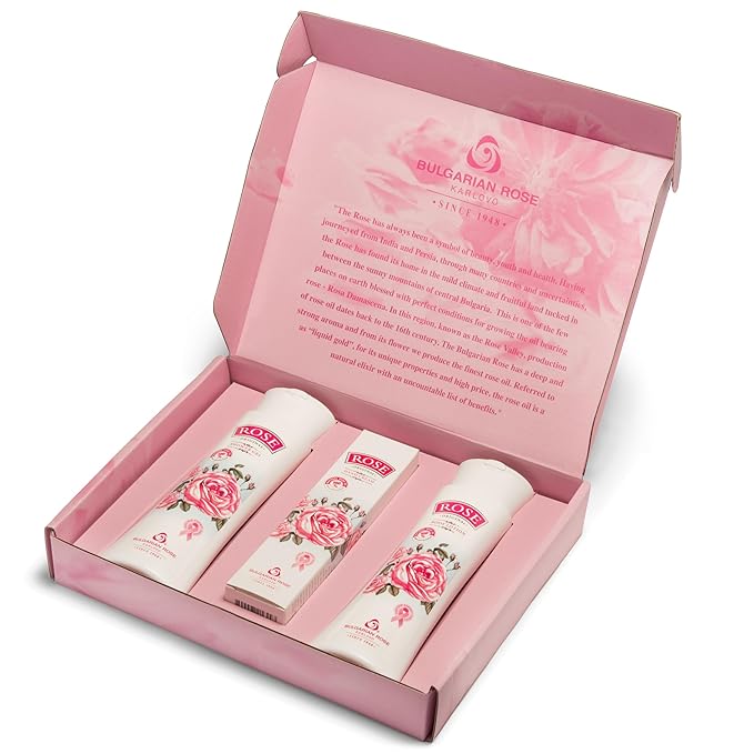 Bulgarian Rose Oil Moisturizing Body Care 3 Piece Gift Set - Natural Rose Body Lotion, Natural Rose Body Wash, Natural Rose Hand Cream-Velvo Beauty