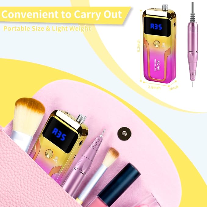 Portable Nail Drill Professional 35000 RPM, MOCOWIND Rechargeable Electric Nail File Machine for Acrylic Nails Gel Polishing, Cordless E-File with Bits Kit for Manicure Salon Home, Yellow & Purple-Velvo Beauty