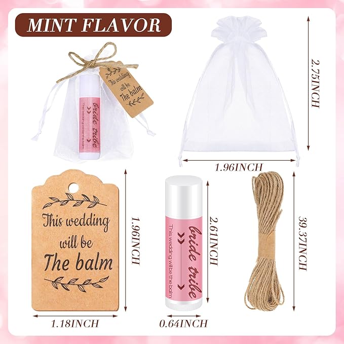 50 Set Bridal Shower Lip Balm Gifts Bulk Wedding Bridal Shower Lip Balms Gifts with 50 Organza Bag 50 Thank Tag Bridal Shower Favors Bridesmaid Proposal Stuffer for Bachelorette Party Supplies-Velvo Beauty