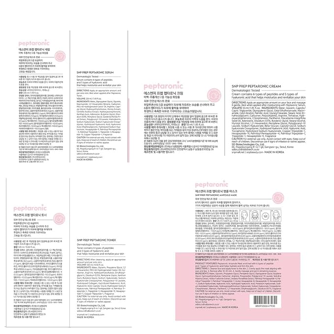 SNP PREP Skincare Set | 4-in-1 Korean Skin Care Set | Peptaronic Complete Skin Care Set | Includes Facial Toner, Cream, Face Serum, and Ampoule Sheet Face Masks | Skin Care Gift Set | 10 Sheets-Velvo Beauty