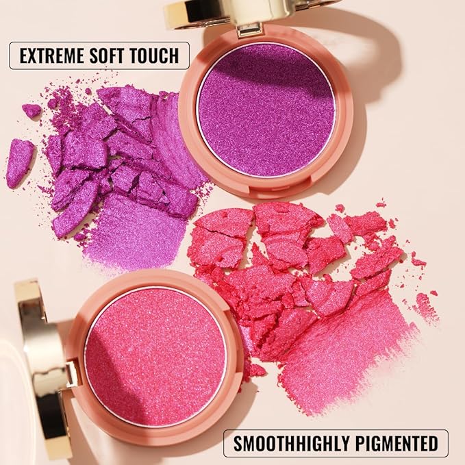 Oulac Luminisers Powdery Blusher for Cheeks Face Glow,Brighten Skin As Highlighter Makeup, Shimmer Blusher,Buildable and Vegan Cosmetics,4.8g F12 Razzmatazz-Velvo Beauty