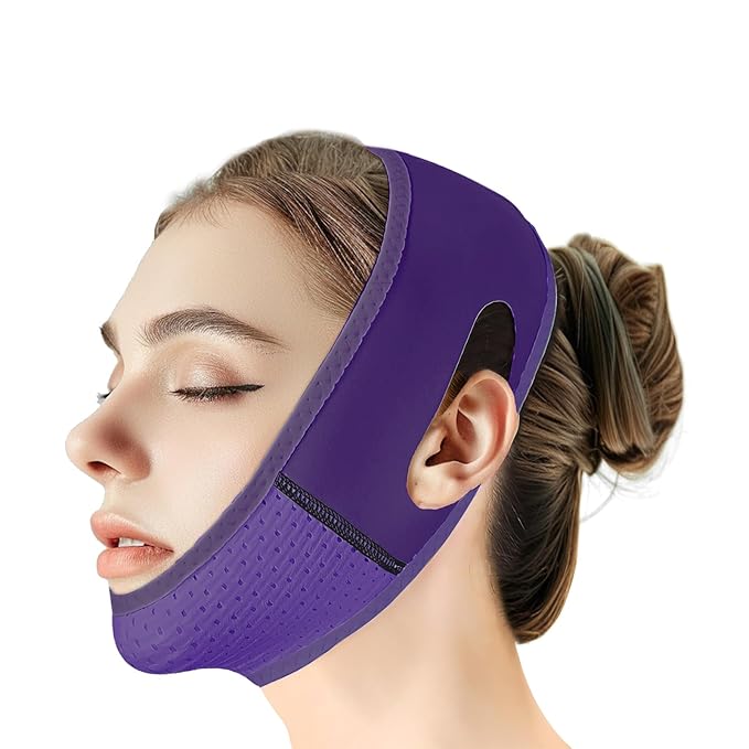Reusable V Line Lifting Mask with Chin Strap, V Shaped Face Mask for Sagging, Jaw Exerciser (Dark Purple)-Velvo Beauty