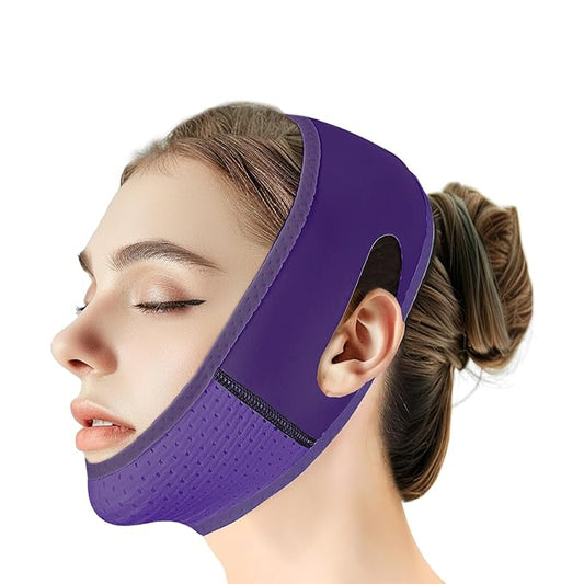 Reusable V Line Lifting Mask with Chin Strap, V Shaped Face Mask for Sagging, Jaw Exerciser (Dark Purple)-Velvo Beauty