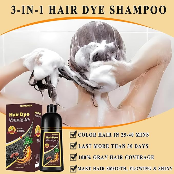 Dark Brown Hair Dye Shampoo 3 in 1 for Gray Hair, Long-lasting & Natual Hair Color Shampoo, Herbal Ingredients Natural Shampoo Hair Dye Effect in Minutes, Gifts for Men Women 500ml-Velvo Beauty
