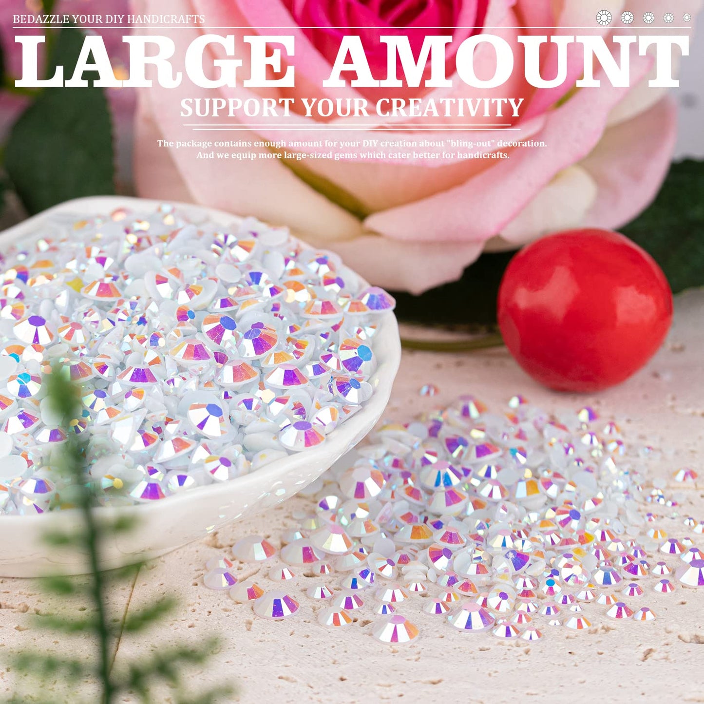 7000PCS Resin Rhinestones with Tweezers for Crafting, 2/3/4/5/6mm Flatback Jelly Rhinestones, 4 Box White AB Non Hotfix Crystal Gems for DIY Crafts Mugs Tumblers Clothes Makeup Nail-Velvo Beauty