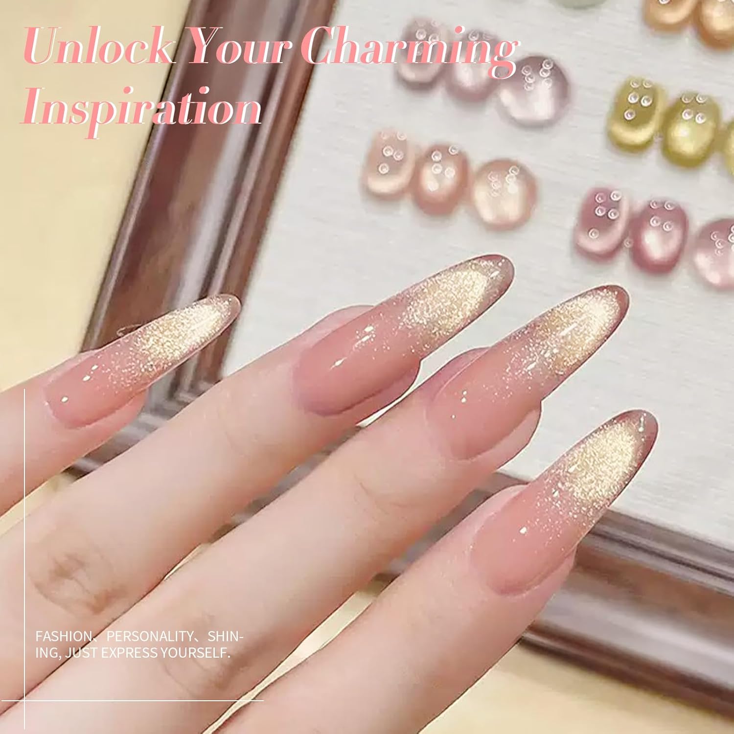 BORN PRETTY Pink Cat Magnetic Eye Gel Nail Polish Holographic Glitter Gel Polish Glass Magnetic Gel Nail Polish 15ML-Velvo Beauty