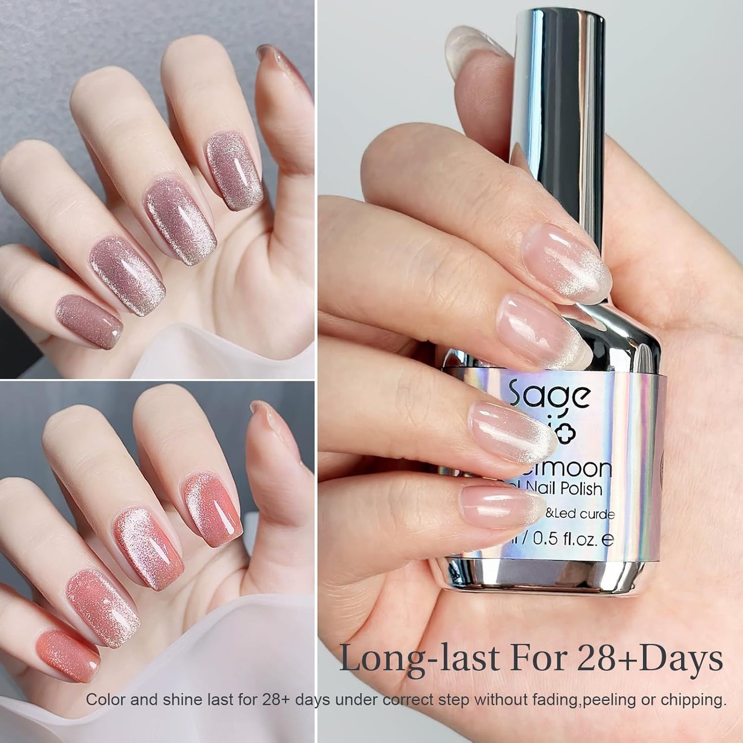 Cat Eye Gel Nail Polish with Magnet Stick, 15ml Glitter Holographic Nail Polish, Magnetic Effect Gel for Home DIY Manicure Gift, Silver Dust-Velvo Beauty