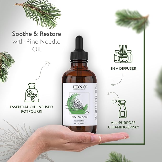 HBNO California Bottled Pine Needle Essential Oil 4 fl oz (120ml) - Natural Pine Needle Oil - Perfect for Cleaning, Aromatherapy, DIY, Soap & Diffuser-Velvo Beauty