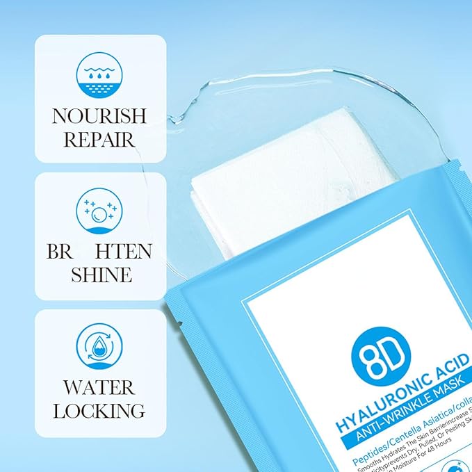 8D Hyaluronic Acid Face Care Set, Hydrating Skin Care Set Moisturize Skin, Smooth Fine Lines, Improves Skin Elasticity, Anti-Aging Skin Care Set with Cleanser,Eye Cream,Face Cream,Serum,Mask-Velvo Beauty