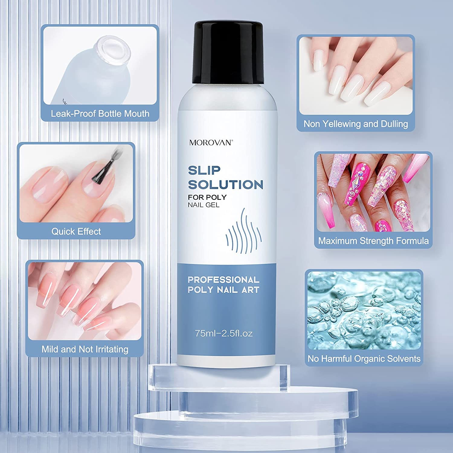 Morovan Nail Slip Solution Kit: 2.5 OZ Anti‑Stick Gel Liquid for PolyGel Nails with Dual‑Ended Brush & Nail Forms Ideal Easy Spread for Beginners-Velvo Beauty