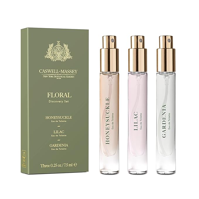 Caswell-Massey Floral Trio Discovery Set, Includes Gardenia, Lilac & Honeysuckle, Discover the Beauty of Botanicals, Travel Size Perfume Set, Perfume for Women, 0.25 Fl Oz Each-Velvo Beauty