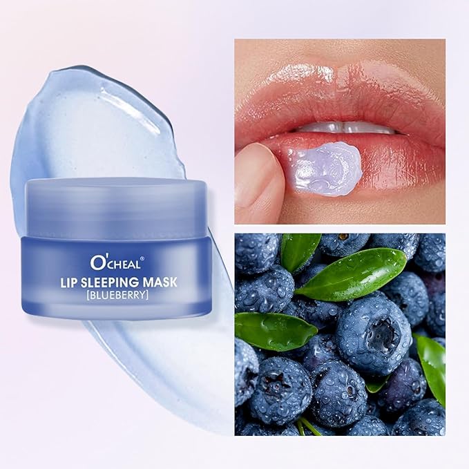 Moisture Collagen Booster Lip Sleeping Mask Sheet, Nourishing, Plumping and Hydrating Lip Balm, Blueberry Lip Mask, Day and Night Repair Lip Balm for Improves Dryness and Cracked (Blueberry)-Velvo Beauty