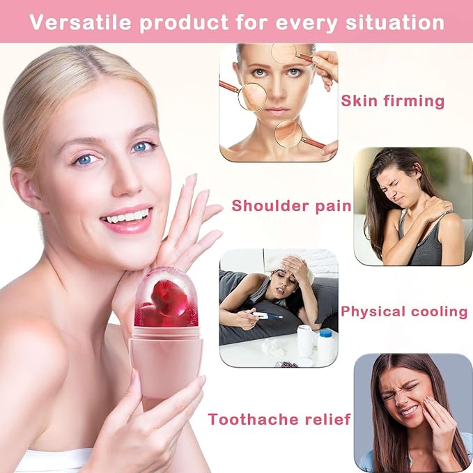 XHJRI Ice Face Roller Massager,Ice Cube Roller for Face, Eyes and Neck Naturally Conditioning and Skin Care,De-Puff Eye Bags,Reduce Migraine Pain,Reusable Massage Silicone Ice Mold (New Pink White)-Velvo Beauty