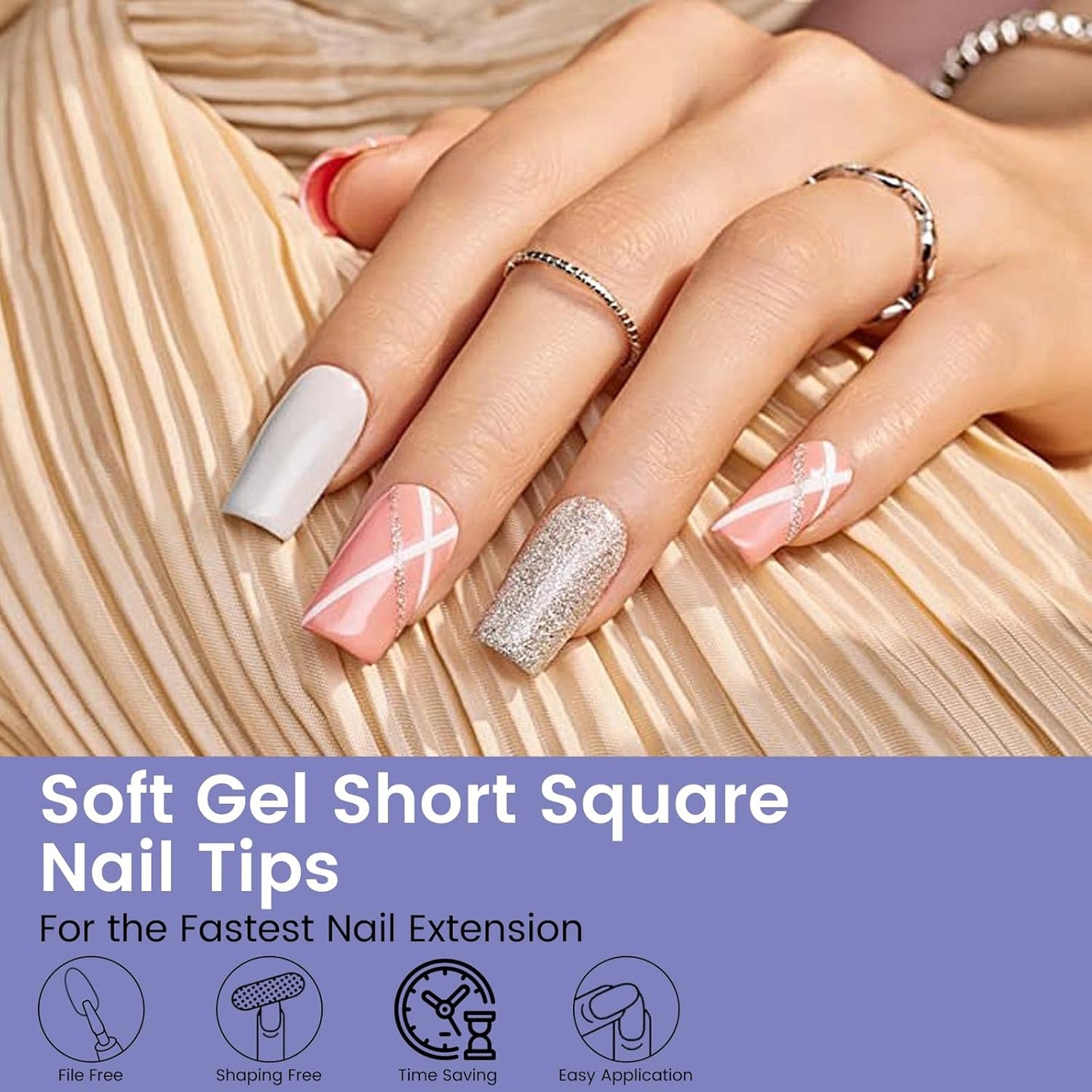 Short Square Nail Tips: 240PCS Acrylic Pre-shaped Soft Gel Square Nail Tips, 12 Sizes Full Cover Fake Press on Nails for Beginner Professional DIY Nail Salon-Velvo Beauty