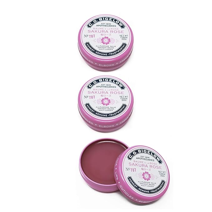C.O. Bigelow All Purpose Salve Lip Balm Tins, Sakura Rose Salve Pack of 3 for Chapped Lips & Dry Skin - Moisturizing Lip, Cuticle and Skin Salves, 0.8 oz each-Velvo Beauty