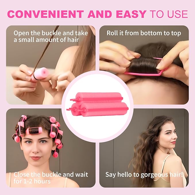 60 Pieces Foam Sponge Hair Rollers - Soft Sleeping Hair Curlers for Hair Styling (0.59inch, Pink)-Velvo Beauty