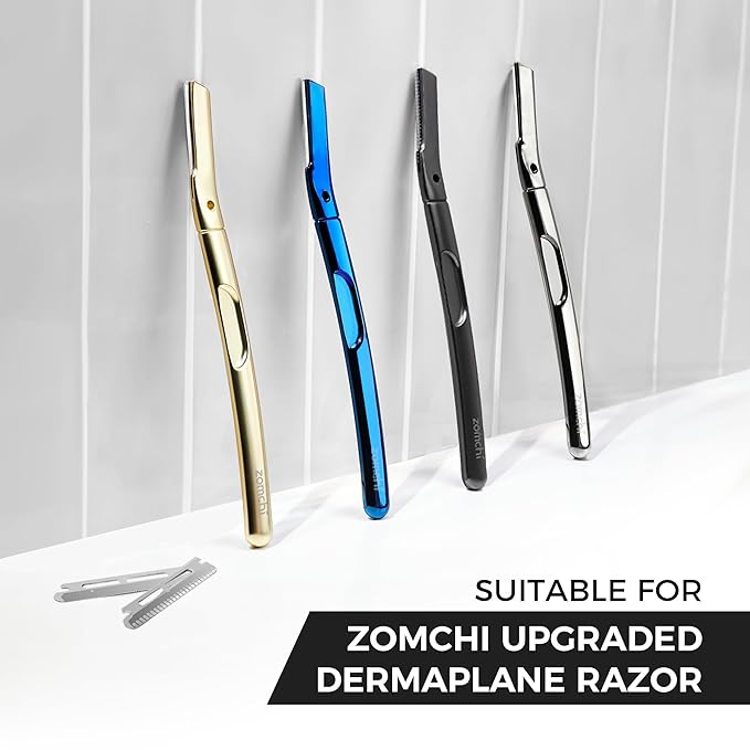ZOMCHI Reusable Metal Dermaplane Tool Refills, Set of 10 Replacement Blades (Micro Distance), Dermaplaning Razor Refills, Plastic Free Eyebrow Razor Blades-Velvo Beauty