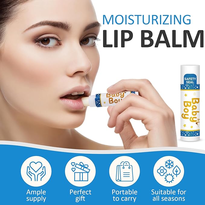 DMSKY 60 Pcs Baby Shower Favors, Lip Balms Bulk Gift for Guests, Boys Girls Games Neutral Gender Reveal Favors, Baby Shower Birthday Party Supplies Basket Gift Stuffers-Velvo Beauty