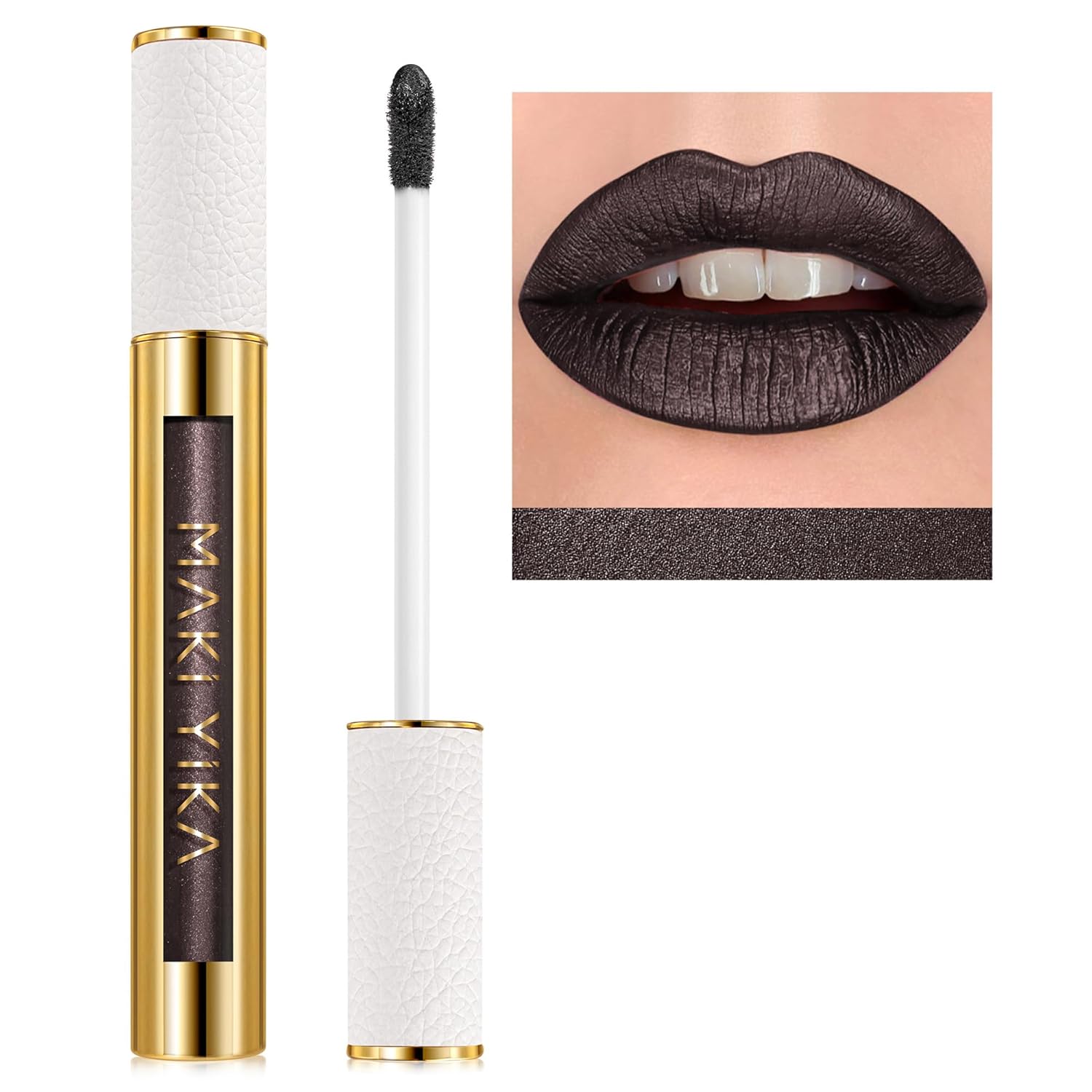 MAKI YIKA Metallic Lipstick for Women Black Lipsticks Long Lasting Glitter Lipstick No Smudge No Transfer Full-Coverage Liquid Lip Gloss (BR14 Midnight)-Velvo Beauty