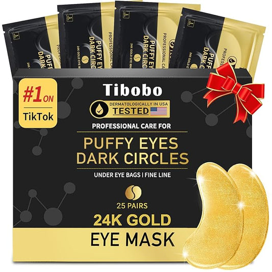 Under Eye Patches (25 Pairs) - 24K Gold Eye Masks Enriched with Abundant Collagen | Diminish Dark Circles and Puffiness | Anti-Aging, Smooth Fine Line, Nourish Skin - Gifts for Women Skin Care-Velvo Beauty