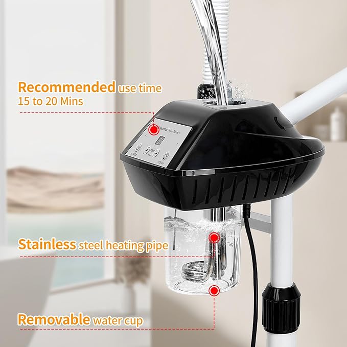 Professional Facial Steamer, 2 in 1 Facial Steamer on Wheels with 5X Magnifying Lamp, Steamer for Face Adjustable Height, Steamer for Facial for Salon, Spa and at Home Use-Velvo Beauty