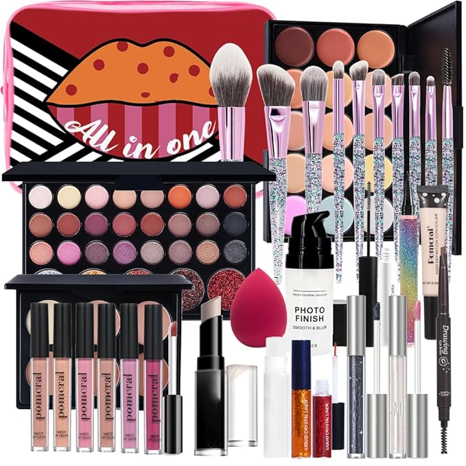 Makeup Kit For Wonmen Full Kit Eyeshadow Eyeliner lipgloss, Lipstick Makeup brushes Mascara Eyebrow pencil Concealer Face Powder Primer make up Set For Girls Beginners-Velvo Beauty