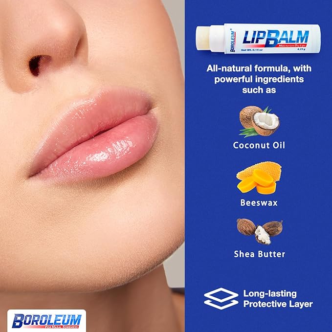Natural Lip Balm by Boroleum | Best Chapped Lip Moisturizer for Dry Cracked Lips | All Natural Ingredients for Men Women and Kids | 4.25 gr. Tubes, 2 Lip Balms Per Pack-Velvo Beauty