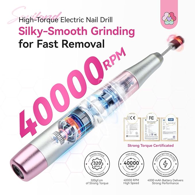 SAVILAND Essentials Electric Nail Drill: 40000RPM High-Torque Nail File Quick Removal for Acrylic Nails Easy Operation Portable Nail Drill for Beginner Home DIY Nail Art Manicure Pedicure-Velvo Beauty