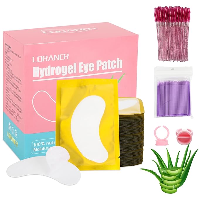 350 PCS Under Eye Gel Pads,Eyelash Mascara Brushes,Holder Eyelash Extension Rings - 100% Naturel Lint Free,Comfy and Cool,Eyelash Extension Eye Pads,Hydro gel Eye Patches Beauty Tool(Gold)-Velvo Beauty