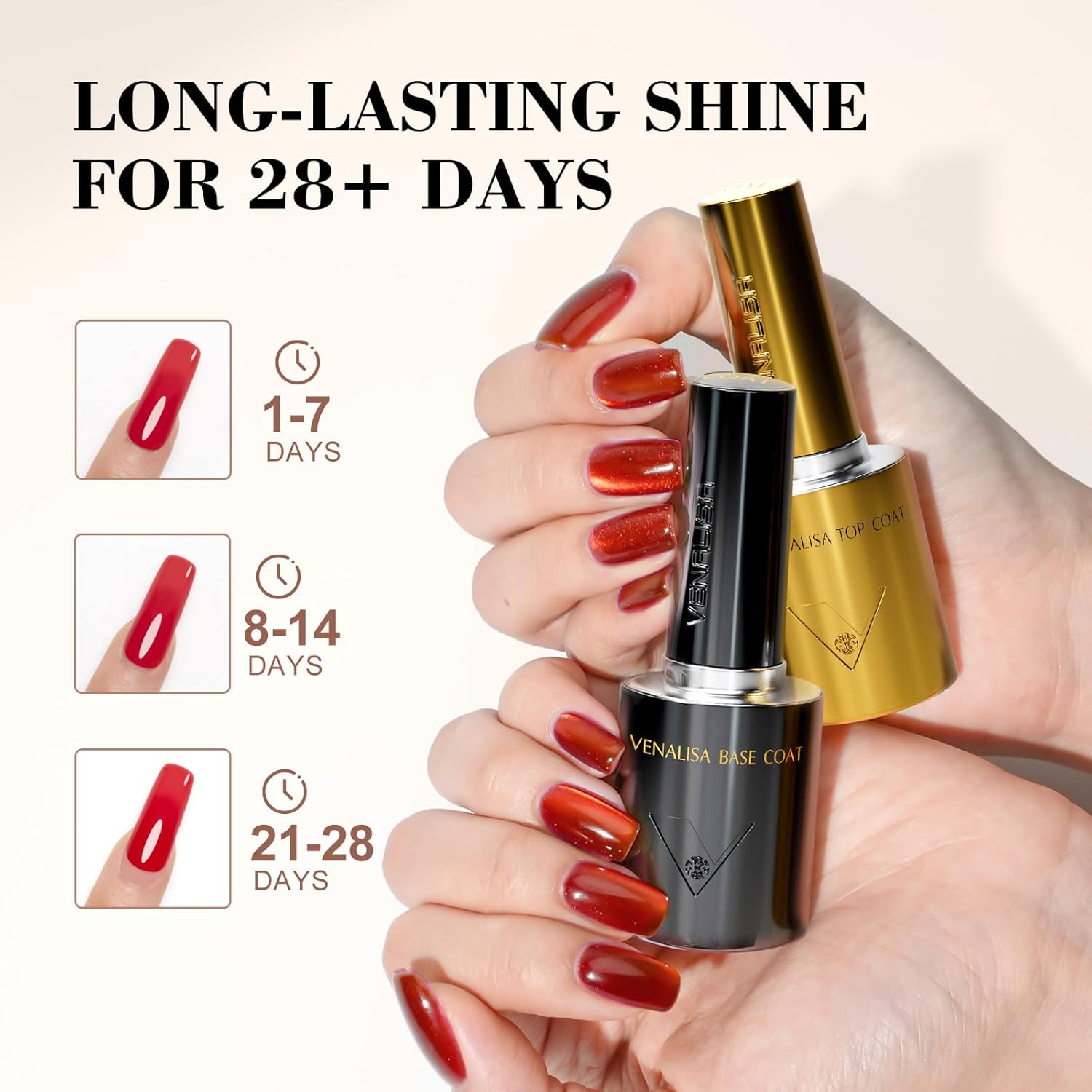 VENALISA 2 Pcs No Wipe Gel Top Coat and Base Coat Set- High Gloss Shiny Base Top Coat Gel Nail Polish Kit, Soak Off Nail Art Home and Professional Manicure-Velvo Beauty