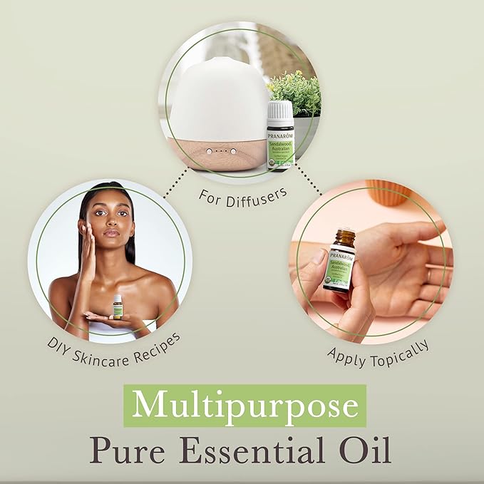 Pranarom USDA Certified Organic Australian Sandalwood Essential Oil (5ml), 100% Pure Natural Therapeutic Grade for Home Diffusing, Aromatherapy, Skincare, Candle Making, DIY Perfumes-Velvo Beauty