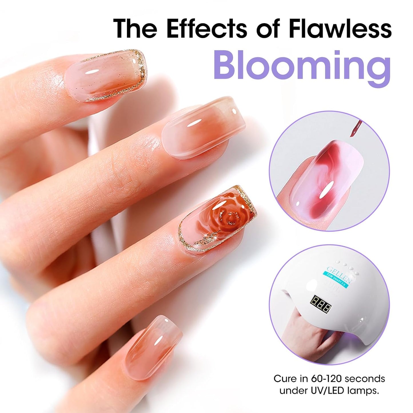 GELLEN 20ML Blooming Gel, Hema Free Blooming Gel Nail Polish, Soak off Clear UV LED Blossom Nail Gel for Spreading Effect, Marble Watercolor Floral Nail Art Design, DIY Manicure Gift for Women-Velvo Beauty