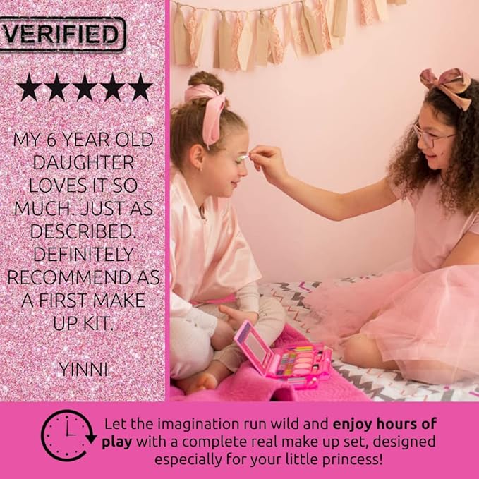 My First Makeup Set for Young Girls I Kids Makeup Kit for Little Girls I Foldable Makeup Palette with Makeup Mirror I Pink Set Makeup for Kids Vanity I Original Design Washable Toddler Makeup Kit Gift-Velvo Beauty