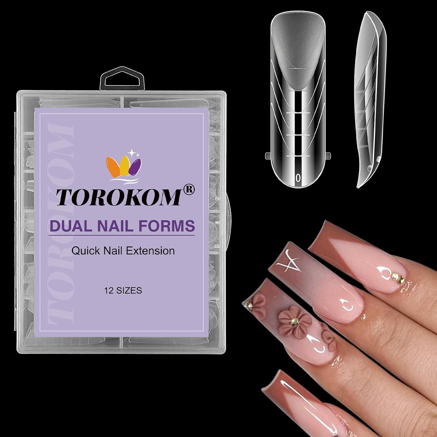 TOROKOM Poly Extension Gel Dual Nail Forms Nail Forms, 120Pcs Full Cover Coffin Nail Molds 12 Sizes for Gel Manicure Nail Art Design Salon&DIY-Velvo Beauty