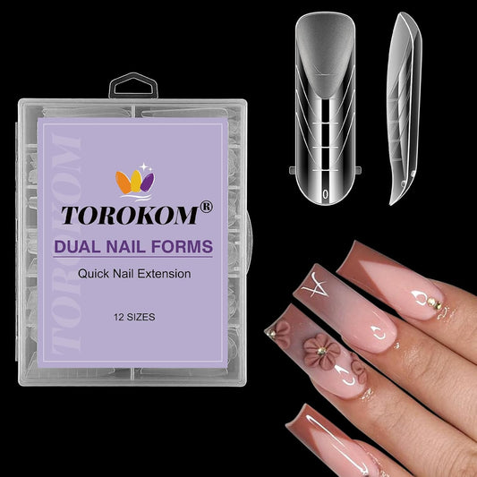 TOROKOM Poly Extension Gel Dual Nail Forms Nail Forms, 120Pcs Full Cover Coffin Nail Molds 12 Sizes for Gel Manicure Nail Art Design Salon&DIY-Velvo Beauty