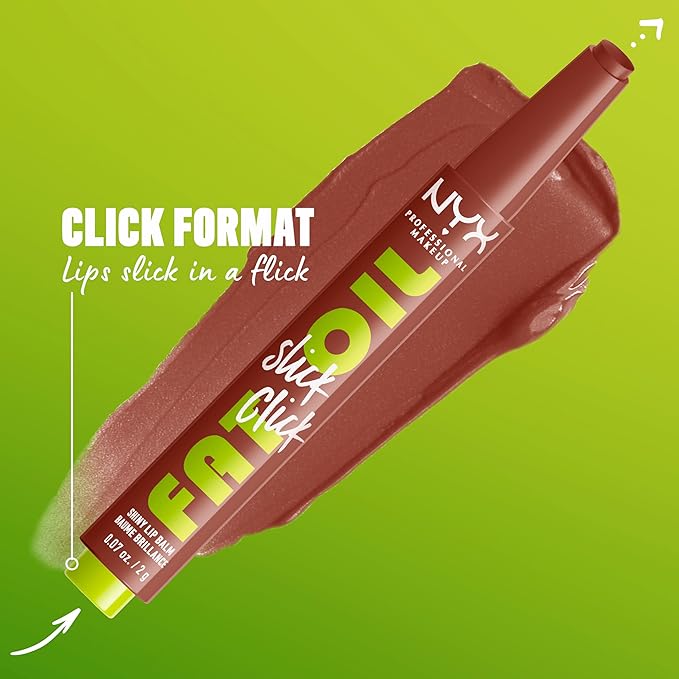 NYX PROFESSIONAL MAKEUP Fat Oil Slick Click, Lightweight, Buildable, Pigmented Vegan Lip Balm - Link In My Bio-Velvo Beauty