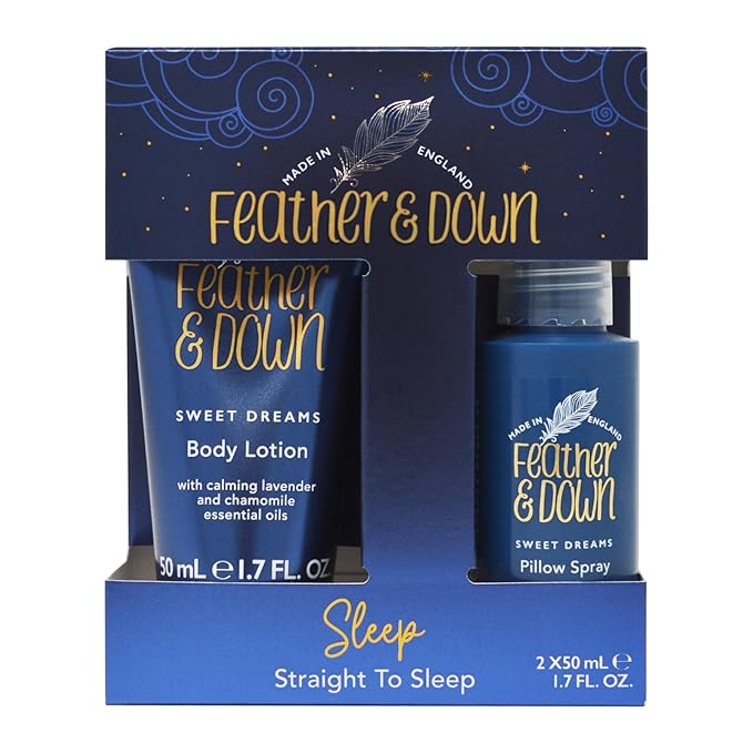 Feather & Down Straight to Sleep Gift Set: 50ml Pillow Spray & 50ml Body Lotion, The Perfect Sleep Duo, Infused with Lavender & Chamomile Essential Oils, Vegan & Cruelty Free-Velvo Beauty
