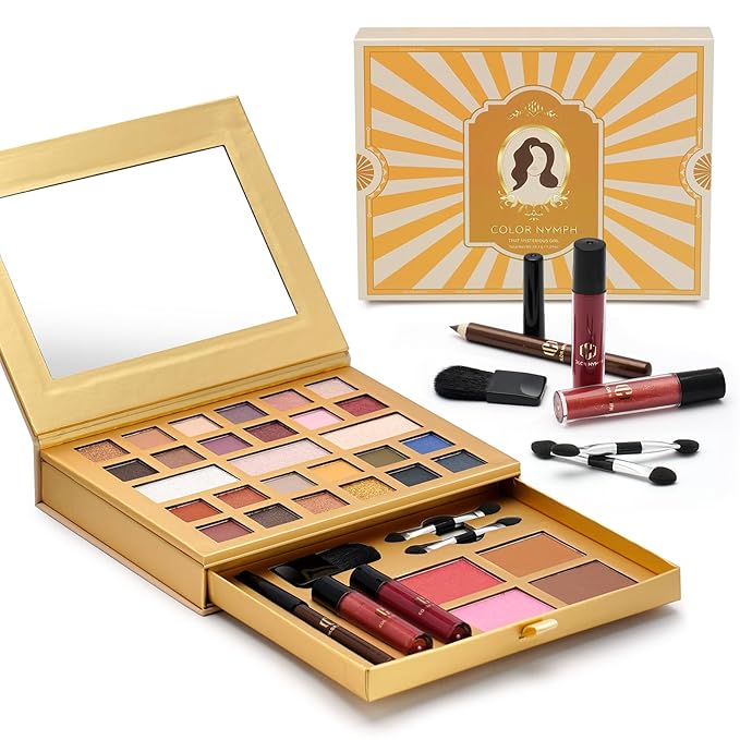 Color Nymph All-in-One Makeup Kit - Perfect Set for Women, Teens, and Beginners! Travel-Friendly Palette with 24 Eyeshadows, Lip Glosses, Brushes, and Mirror - Your Ultimate Makeup Solution!-Velvo Beauty