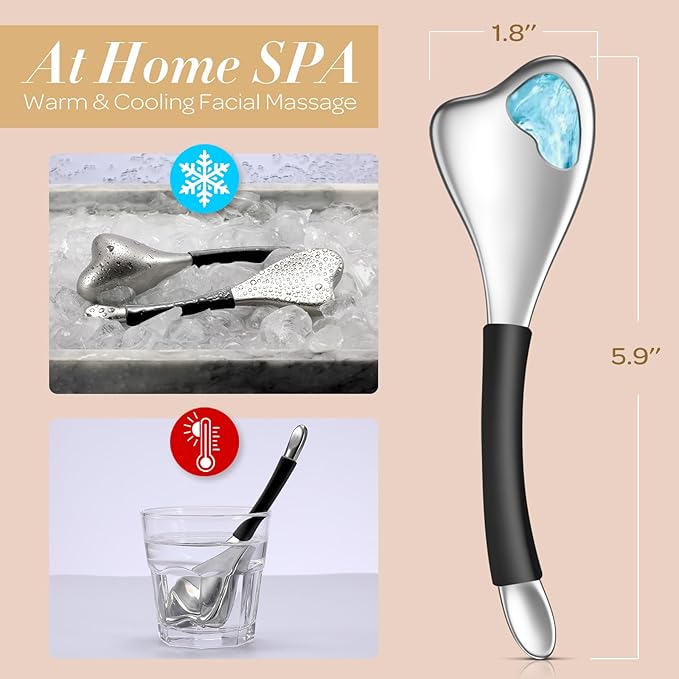 3-in-1 Cryo Gua Sha Facial Tools, Ice Roller Globes for Women Face and Eyes Massager, Unbreakable Stainless Steel Face Sculpting Skin Care Tools, Esthetician Supplies with Carry Case-Velvo Beauty