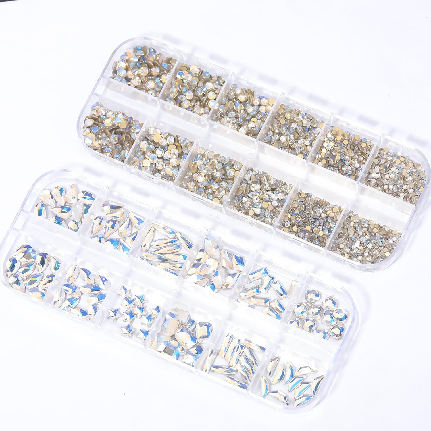 HNUIX Nail Rhinestones - 3D Multi Shape Size, Crystal Blue Moonlight Nail Gems, Flat Back, with Kit, for Nail Art, DIY Decorations-Velvo Beauty