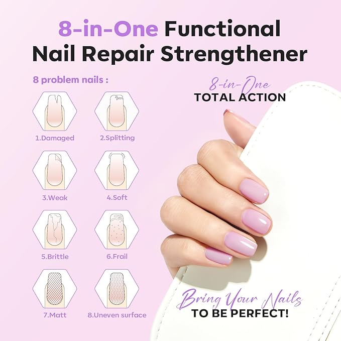 modelones Nail Strengthener Jelly Purple Nail Repair for Damaged Nails Strengthening Polish 15ml Nail Growth and Strengthener Natural Concealer Foundation Nail Care Gifts for Women-Velvo Beauty