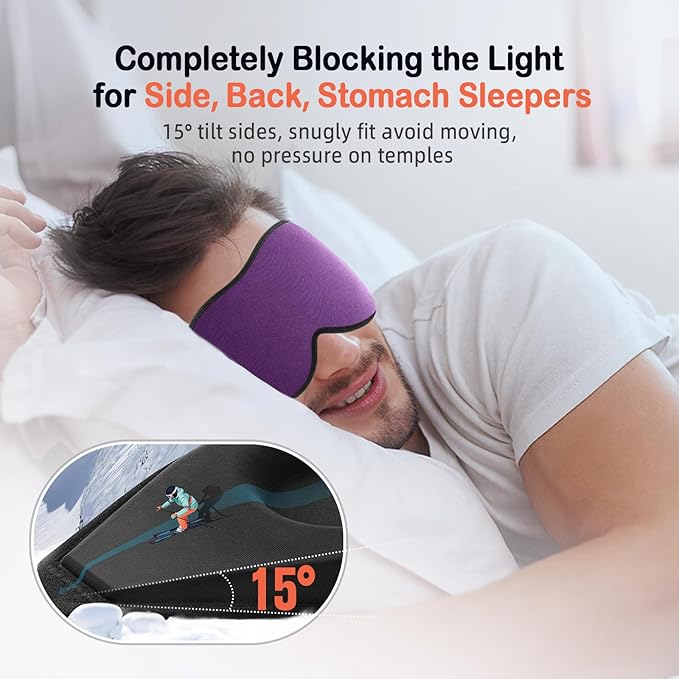 LitBear Sleep Mask for Side Sleeper Women Men, Eye Mask for Sleeping Light Blocking, 3D Contoured Cup Sleeping Mask, Soft Breathable Sleep Eye Mask with Adjustable Elastic Strap for Flight Nap-Velvo Beauty